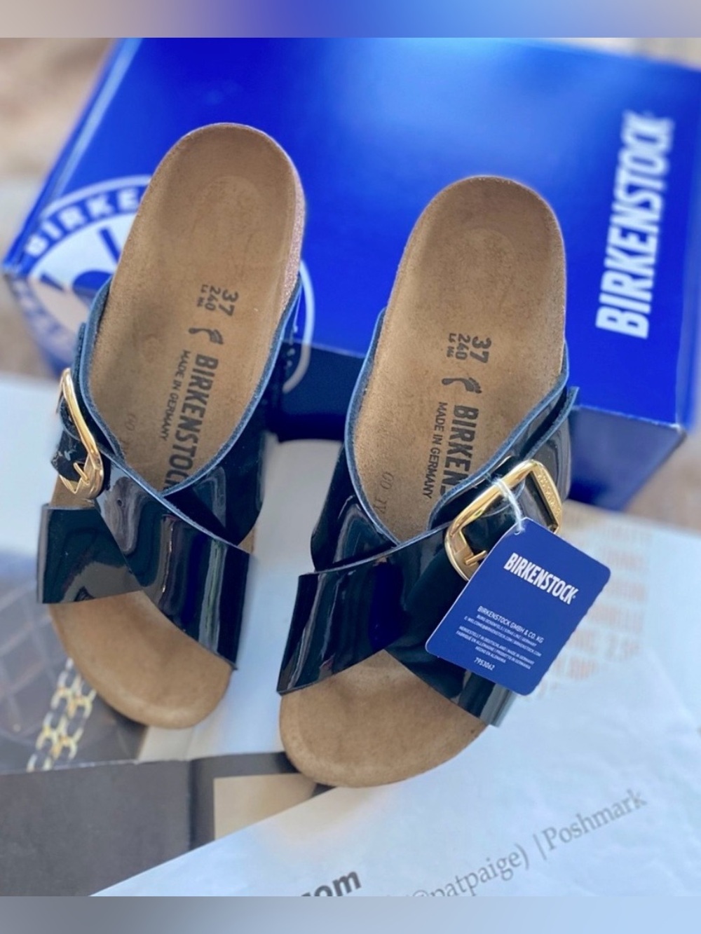 Birkenstock 💅 Siena Big Buckle Black Patent Leather Sandals Slide 38 39 7 8 8.5 - Picture 3 of 12